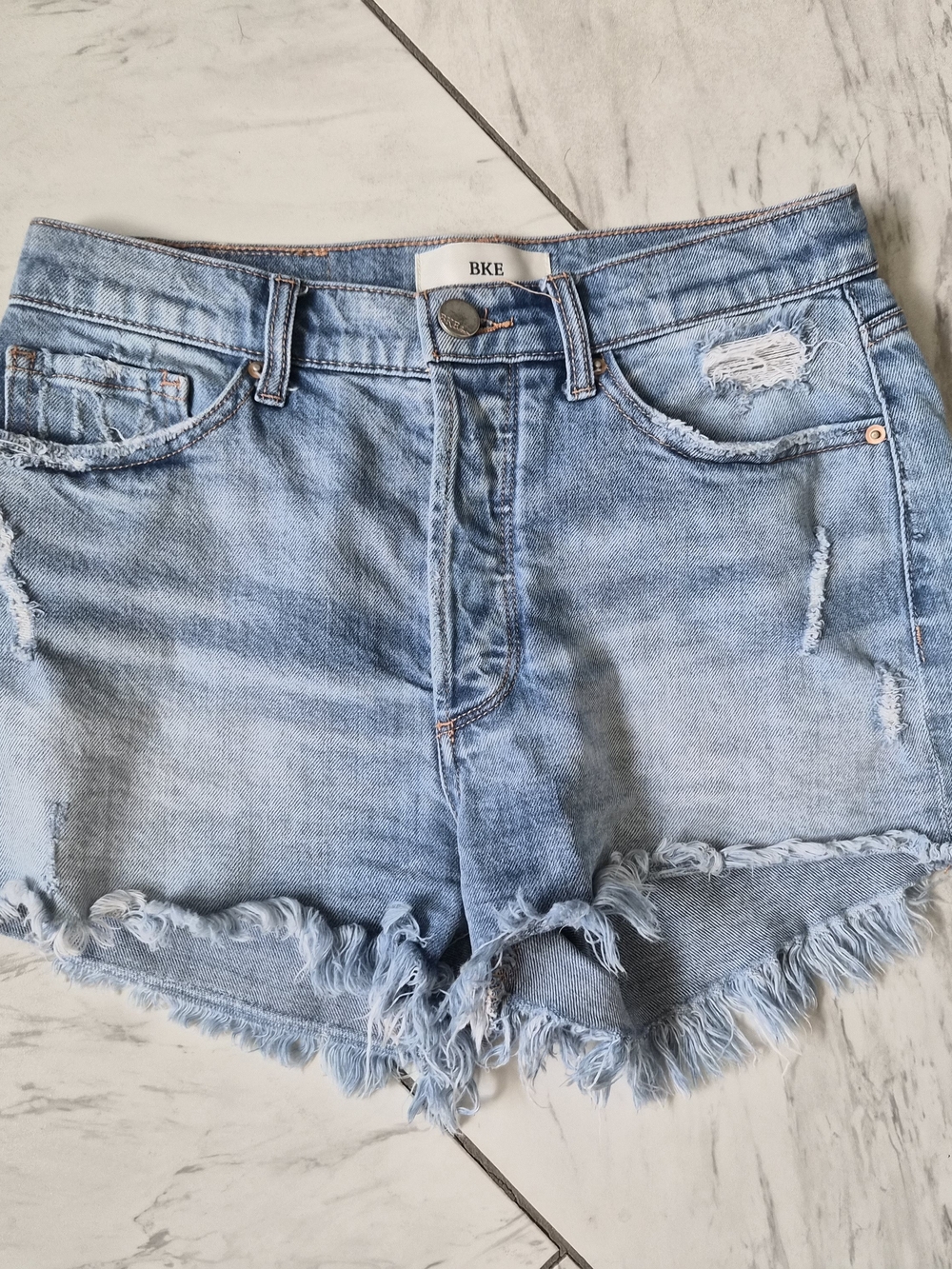 BKE Light Wash Distressed Denim Shorts - Blue
